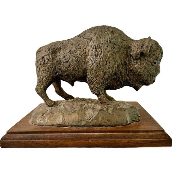 Vintage Bison Sculpture Bob Haynes '76 Western Cowboy Bronze Decor Statue Signed - Picture 2 of 13